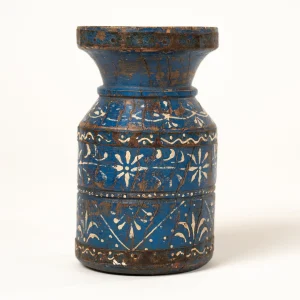 L'ÎLE BLEUE - BOUGEOIR EN BOIS PEINT À LA MAINS BLEU