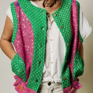 L'ÃŽLE BLEUE - Gilet Kantha Sequins