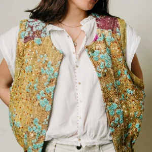 L'ÃŽLE BLEUE - Gilet Kantha Sequins