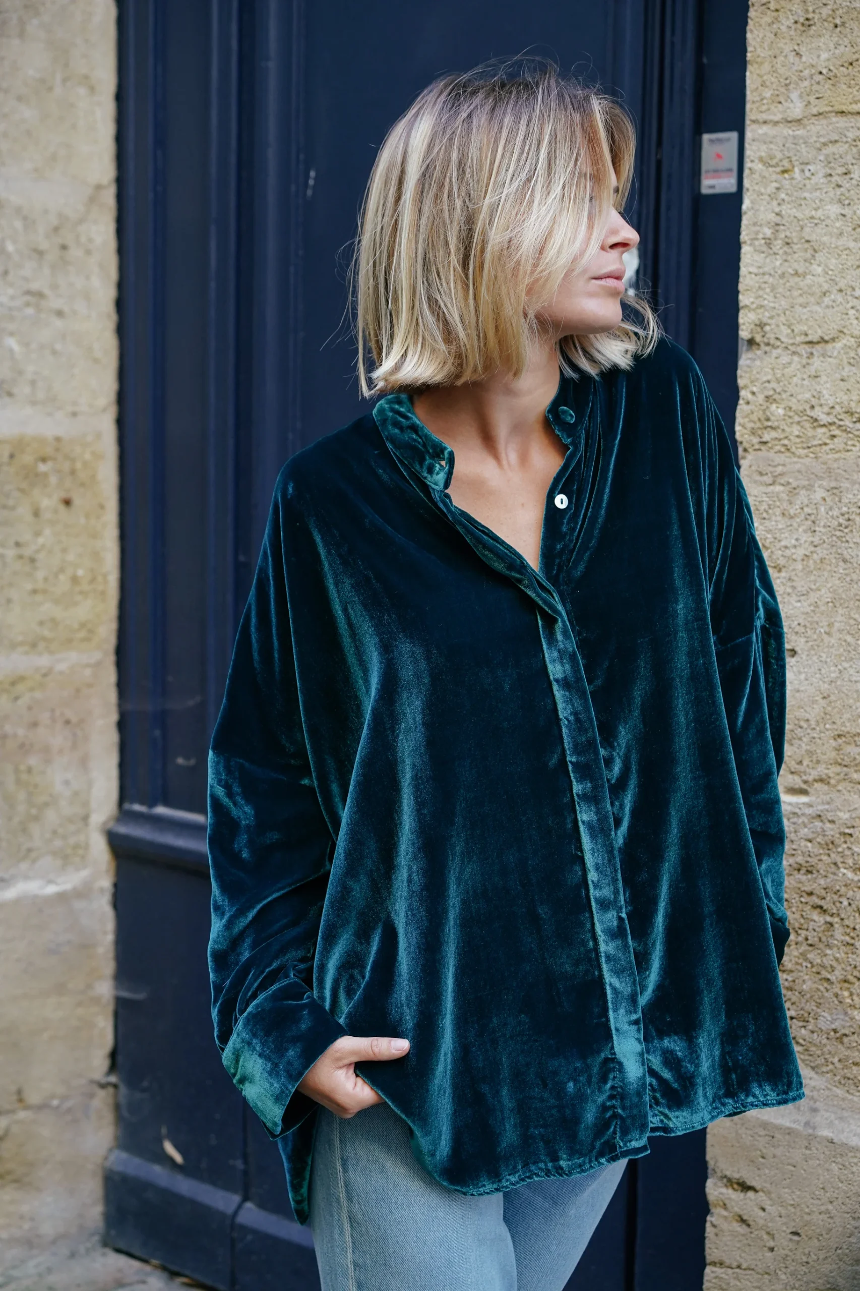 L'ÎLE BLEUE - Blouse Catherine Petrol Green – Image 3