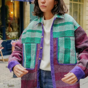 L'ÎLE BLEUE - Veste Kantha Purple Corduroy Galicha