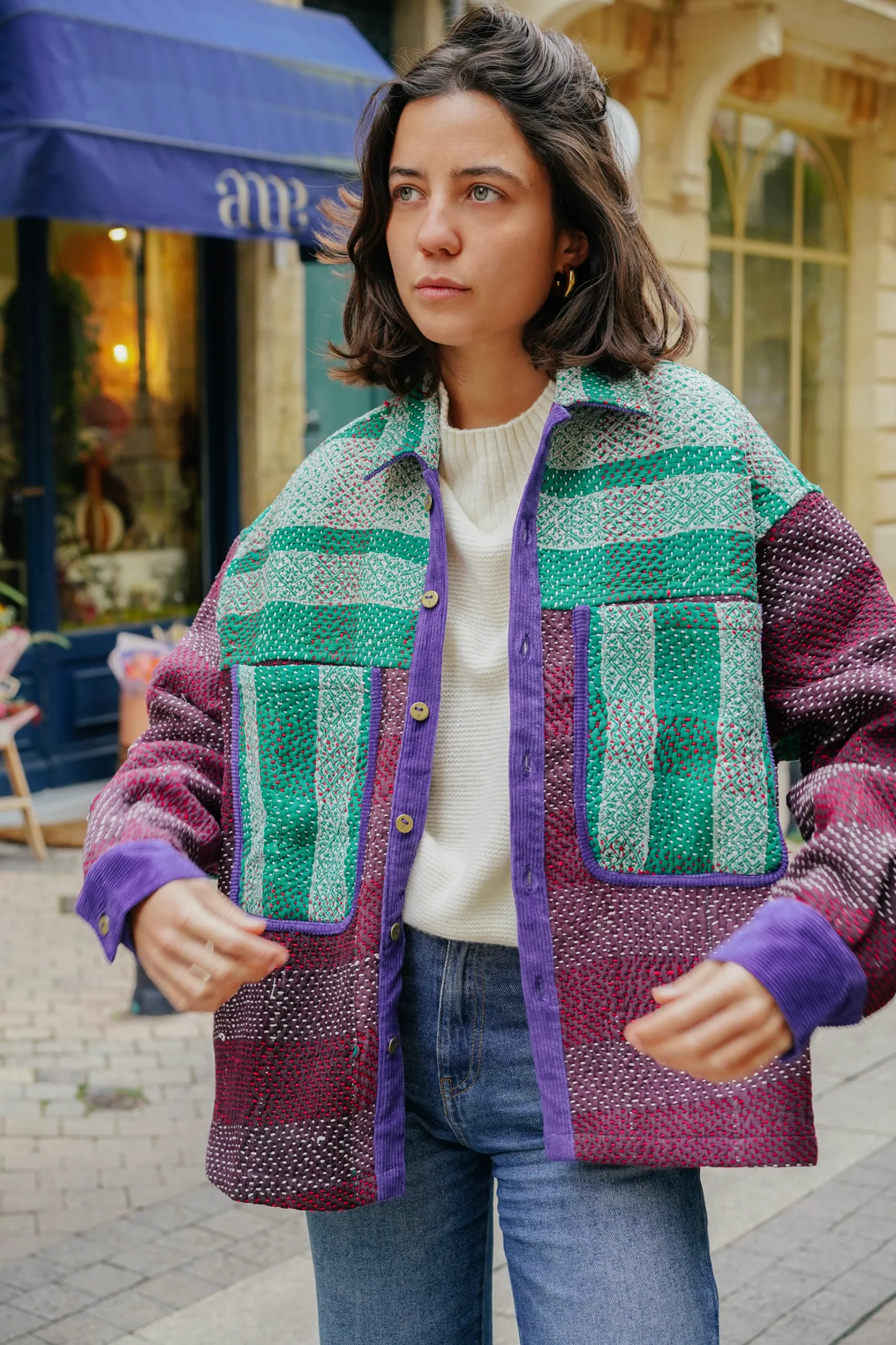 L'ÎLE BLEUE - Veste Kantha Purple Corduroy Galicha – Image 2