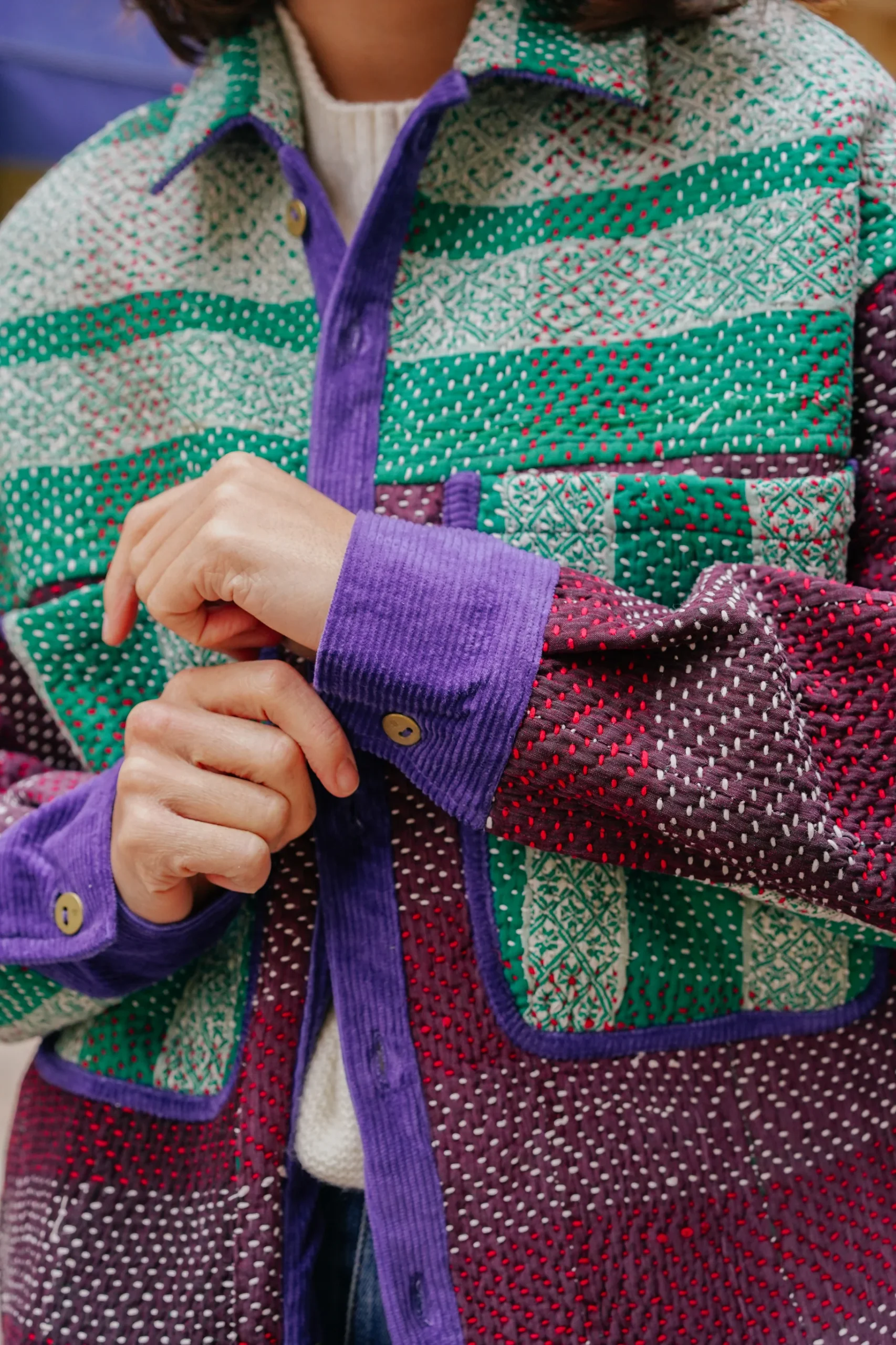 L'ÎLE BLEUE - Veste Kantha Purple Corduroy Galicha – Image 6