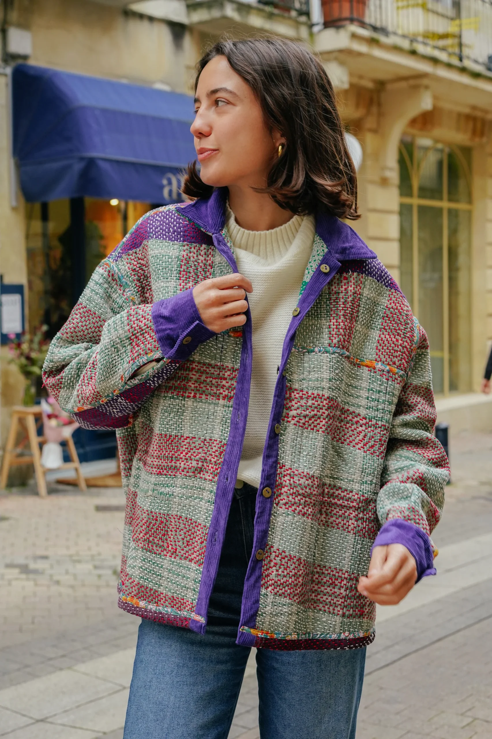 L'ÎLE BLEUE - Veste Kantha Purple Corduroy Galicha – Image 3