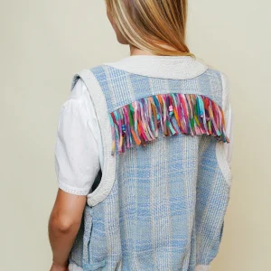 L'ÎLE BLEUE - Gilet Kantha à Franges