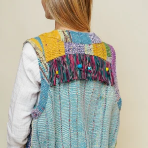L'ÎLE BLEUE - Gilet Kantha à Franges