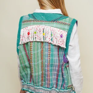 L'ÃŽLE BLEUE - Gilet Kantha - Franges
