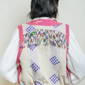 L'ÃŽLE BLEUE - Gilet Kantha - Franges