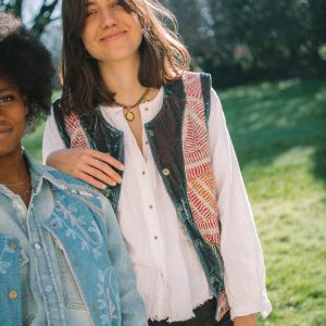 L'ÃŽLE BLEUE - Gilet Kantha Galicha Velours Bleu