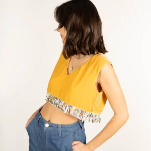 L'ÎLE BLEUE - Top Rani Silk Velvet Yellow