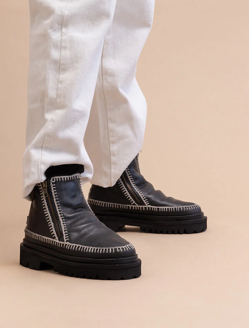 LAIDBACK - Setsu Boot Black Leather Light Grey – Image 5